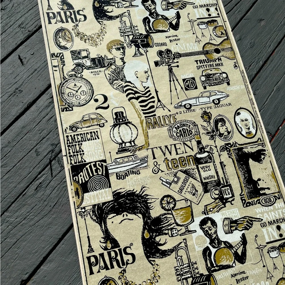 West German rare antique vintage wallpaper 60’s 70’s Paris protest Jaguar booze